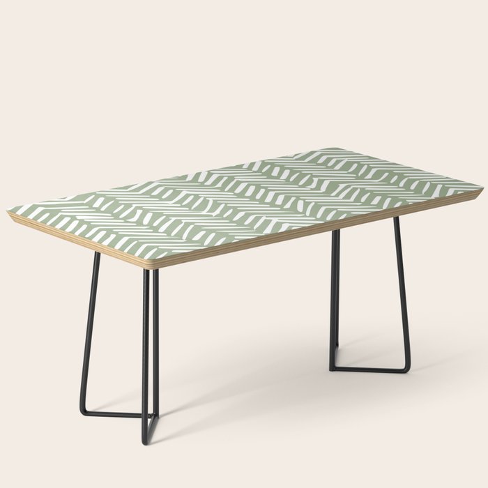 Boho, Abstract, Herringbone Pattern, Sage Green and White Coffee Table Gallery Image 1