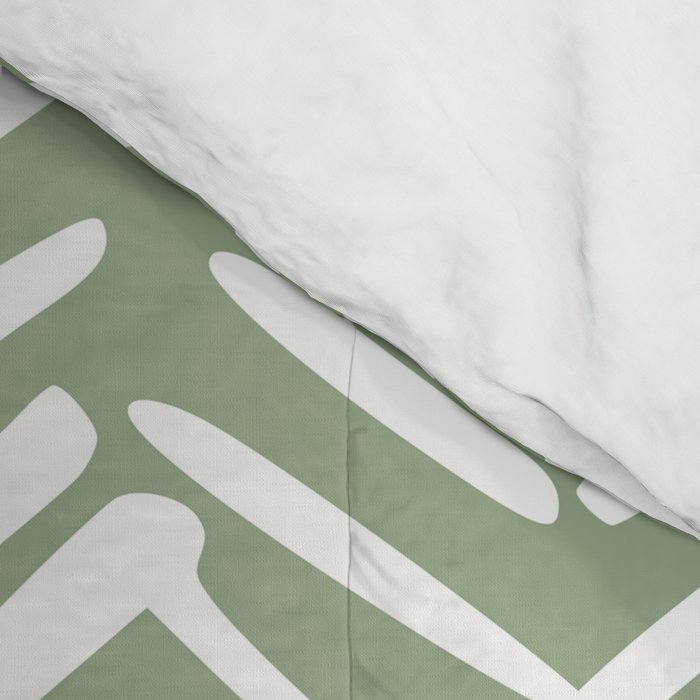 Boho, Abstract, Herringbone Pattern, Sage Green and White Comforter Gallery Image 4