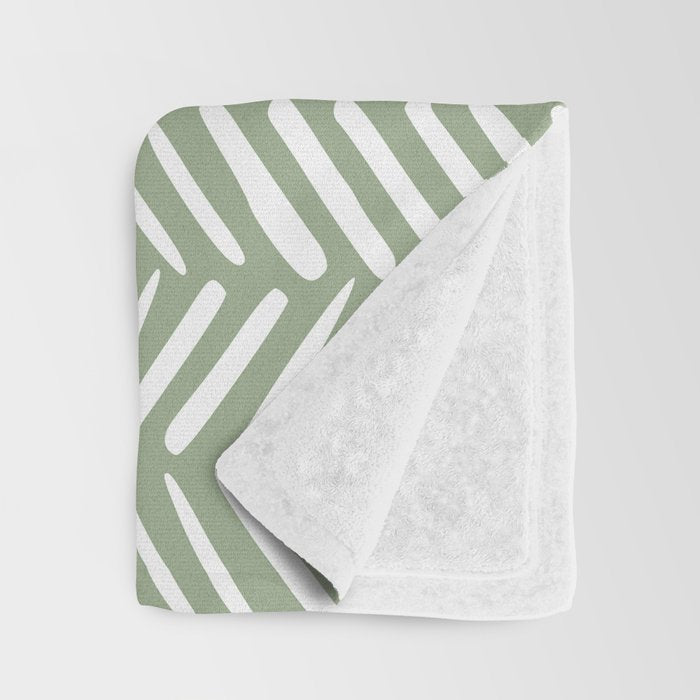 Boho, Abstract, Herringbone Pattern, Sage Green and White Throw Blanket Gallery Image 3