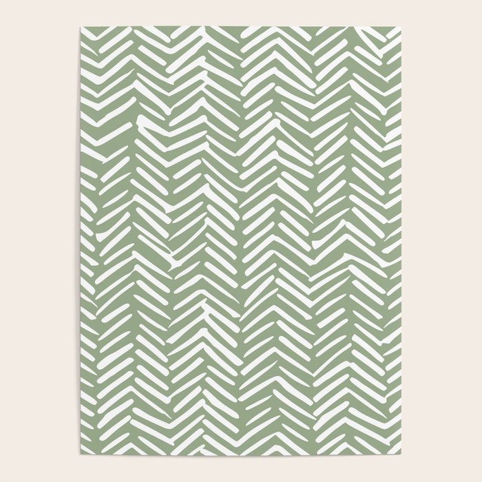 Boho, Abstract, Herringbone Pattern, Sage Green and White Poster Gallery Image 4