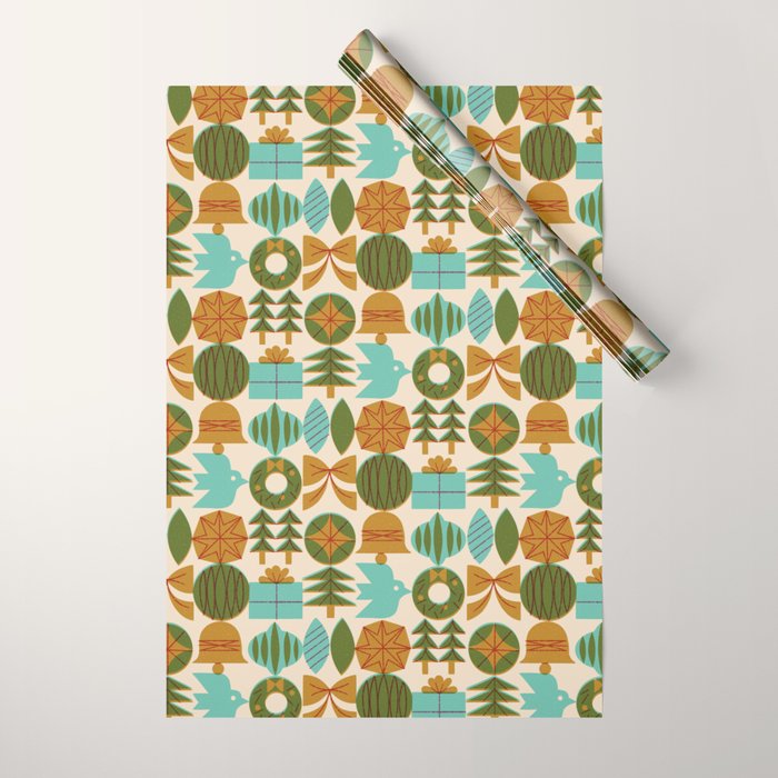 Retro Holiday Grid Wrapping Paper Gallery Image 1
