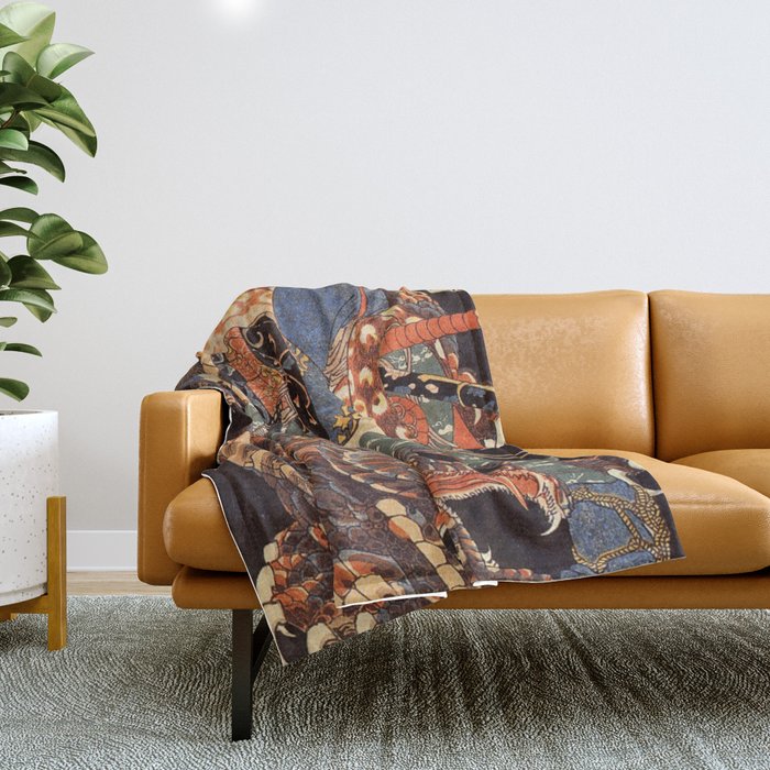 Miyamoto Musashi - Killing a Giant Nue Throw Blanket Gallery Image 1