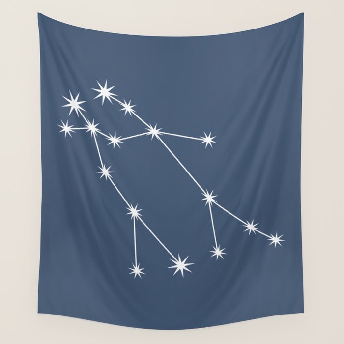 Gemini Zodiac Star Constellation Line Art Neutral Blue Wall Tapestry Gallery Image 1