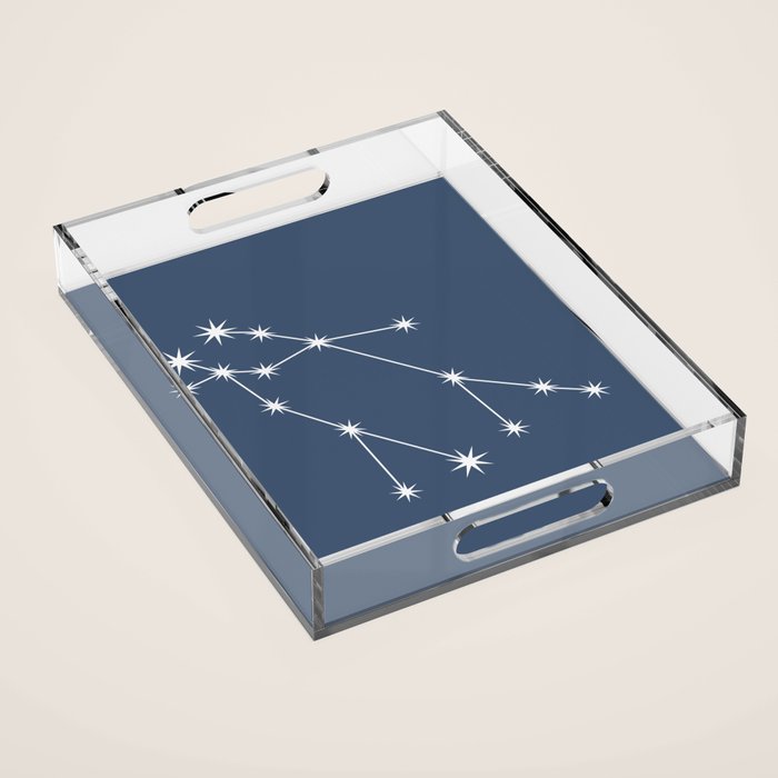 Gemini Zodiac Star Constellation Line Art Neutral Blue Acrylic Tray Gallery Image 1