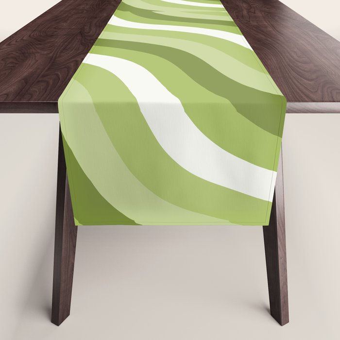 Sage and Olive Green Wobbly Pop Stripes Diagonal Pattern Table Runner Gallery Image 1