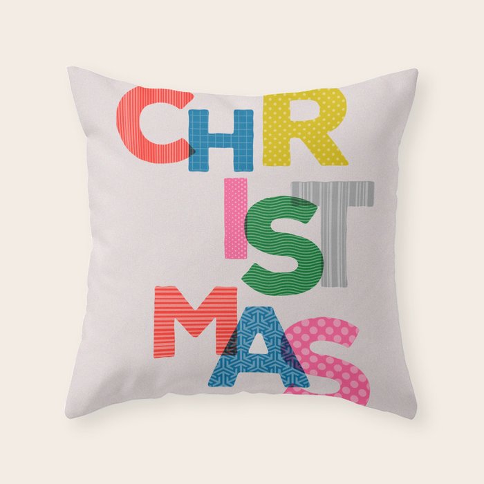 Christmas colorful typography Throw Pillow Gallery Image 6