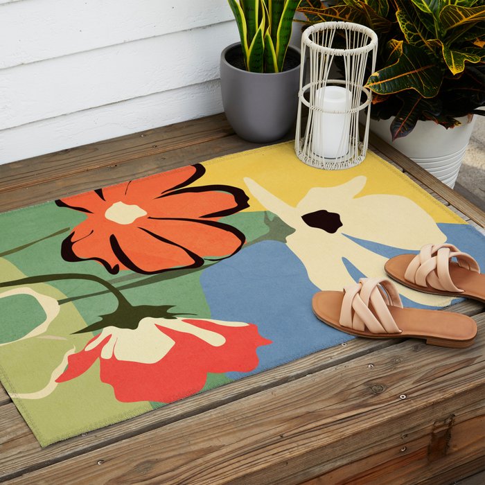 Modern Abstract Art Flowers 14 Outdoor Rug Gallery Image 2