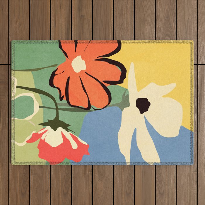 Modern Abstract Art Flowers 14 Outdoor Rug Gallery Image 1