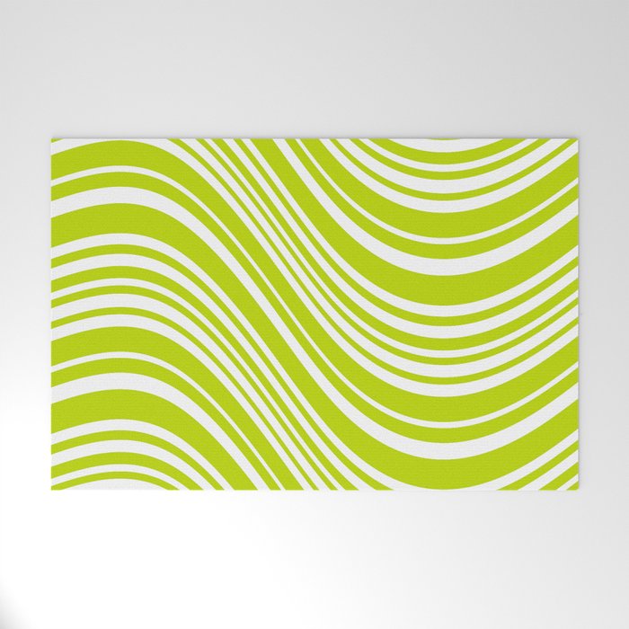Wavy Stripes XXXVIII - Y2K Lime Green Welcome Mat Gallery Image 1