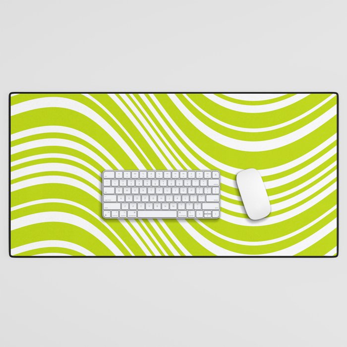 Wavy Stripes XXXVIII - Y2K Lime Green Desk Mat Gallery Image 1
