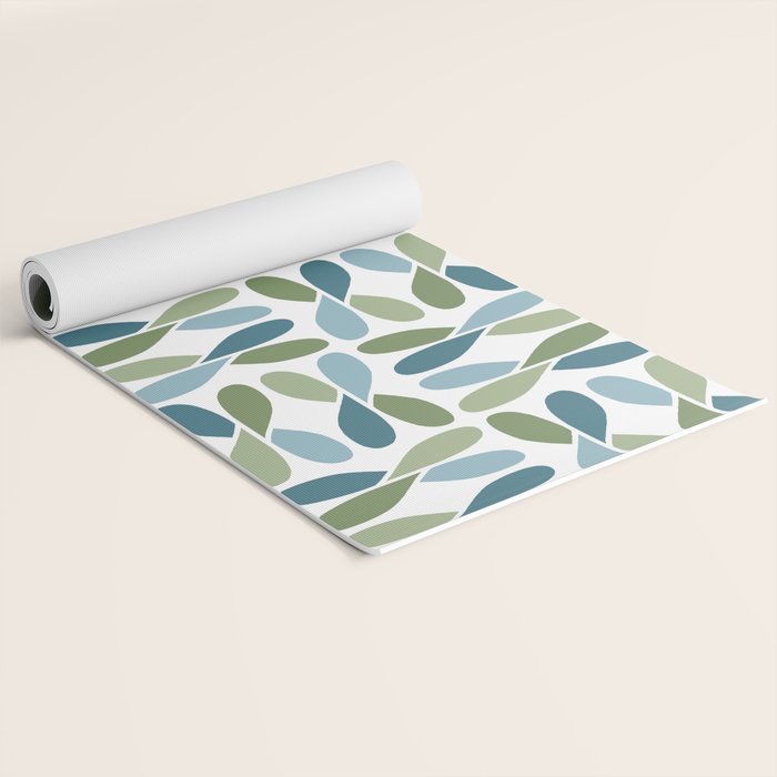 Retro Mid Century Modern Abstract Leaf Pattern Teal Blue Dill Green Yoga Mat Gallery Image 2