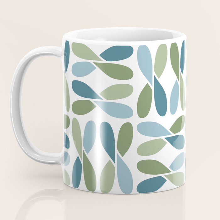 Retro Mid Century Modern Abstract Leaf Pattern Teal Blue Dill Green Coffee Mug Gallery Image 3