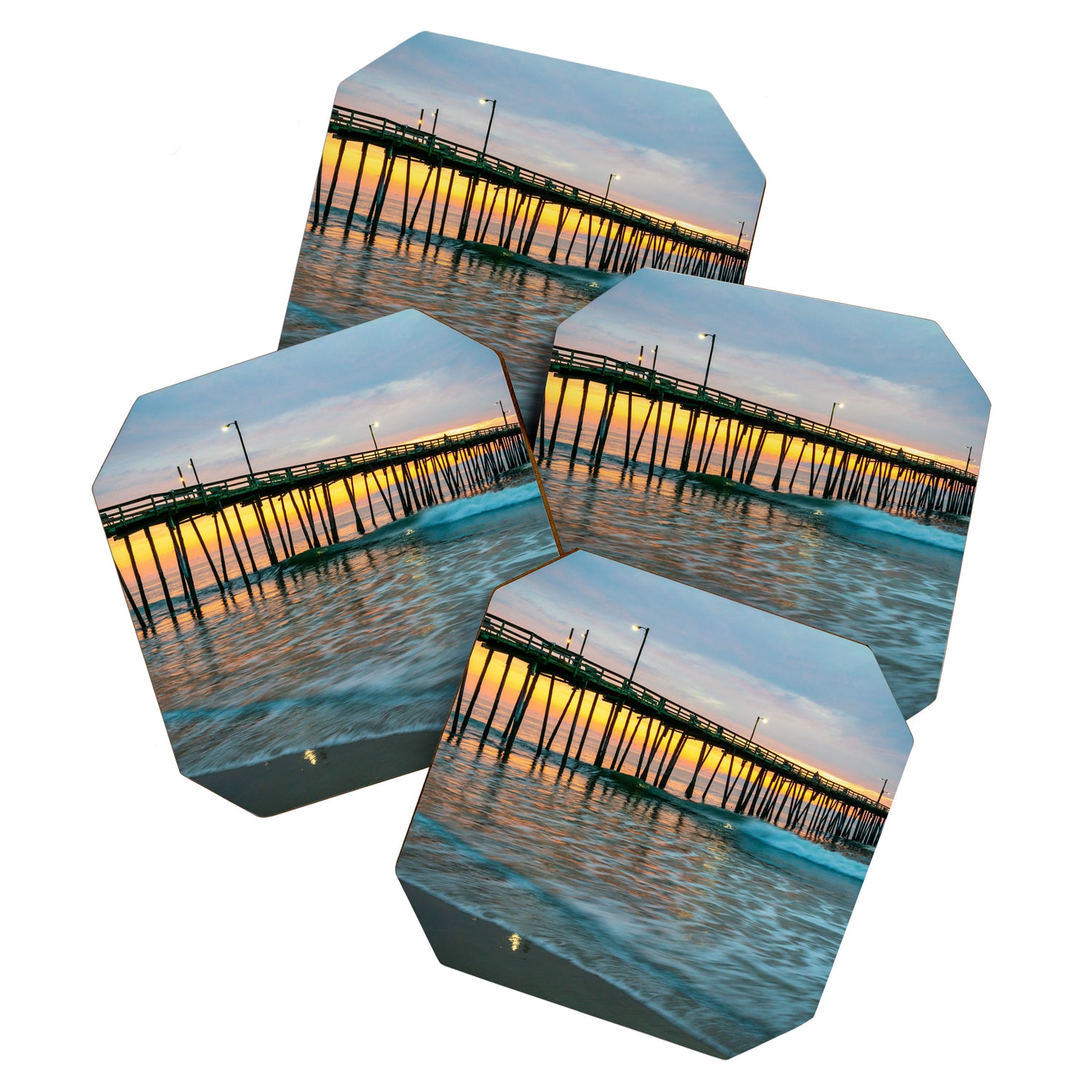 Beach Pier Sunrise Ocean Outer Banks Nags Head North Carolina Print Coaster Gallery Image 1