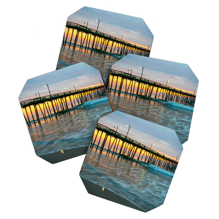 Beach Pier Sunrise Ocean Outer Banks Nags Head North Carolina Print Coaster Gallery Image 1