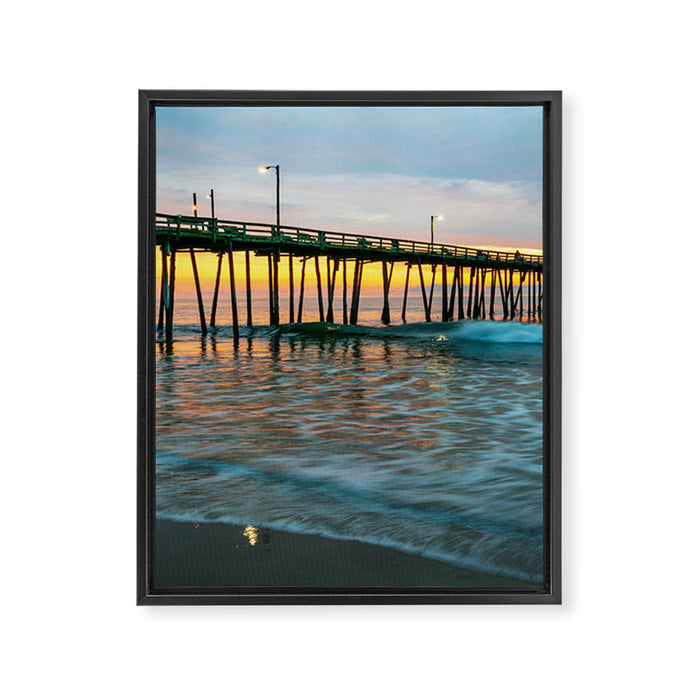 Beach Pier Sunrise Ocean Outer Banks Nags Head North Carolina Print Framed Canvas Print Gallery Image 1