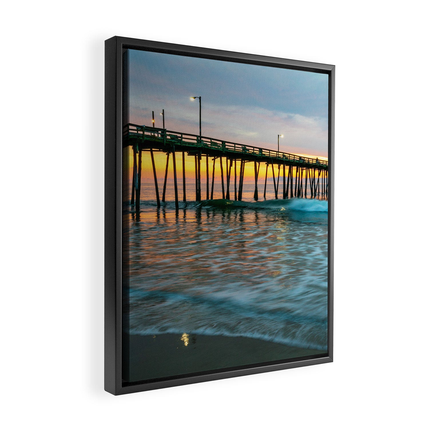 Beach Pier Sunrise Ocean Outer Banks Nags Head North Carolina Print Framed Canvas Print Gallery Image 2