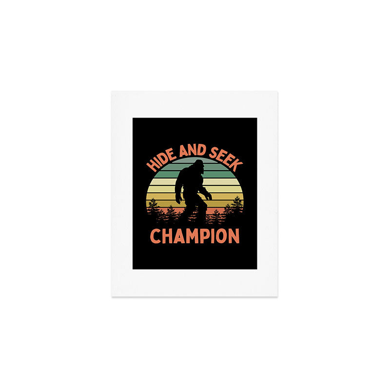 Bigfoot Hide And Seek Champion Funny Sasquatch Vintage Sunset Art Print Gallery Image 1
