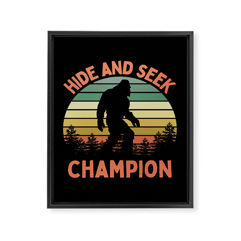 Bigfoot Hide And Seek Champion Funny Sasquatch Vintage Sunset Framed Canvas Print Gallery Image 3