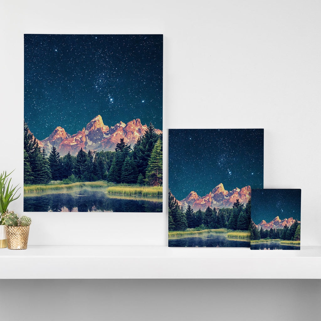 Grand Teton National Park Mountains Stars Night Sky Print Canvas Print Gallery Image 3