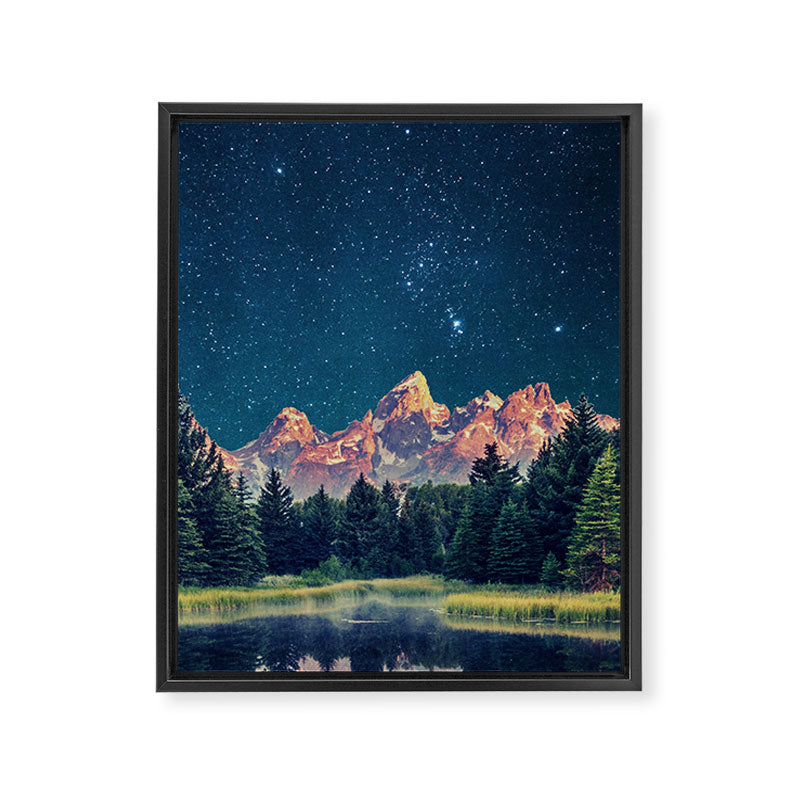 Grand Teton National Park Mountains Stars Night Sky Print Framed Canvas Print Gallery Image 3