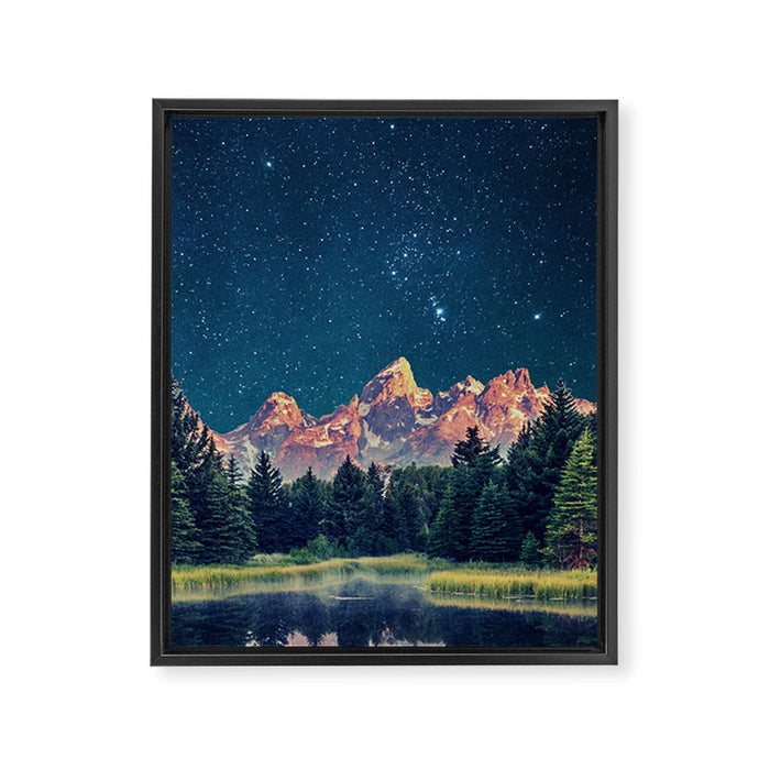 Grand Teton National Park Mountains Stars Night Sky Print Framed Canvas Print Gallery Image 1