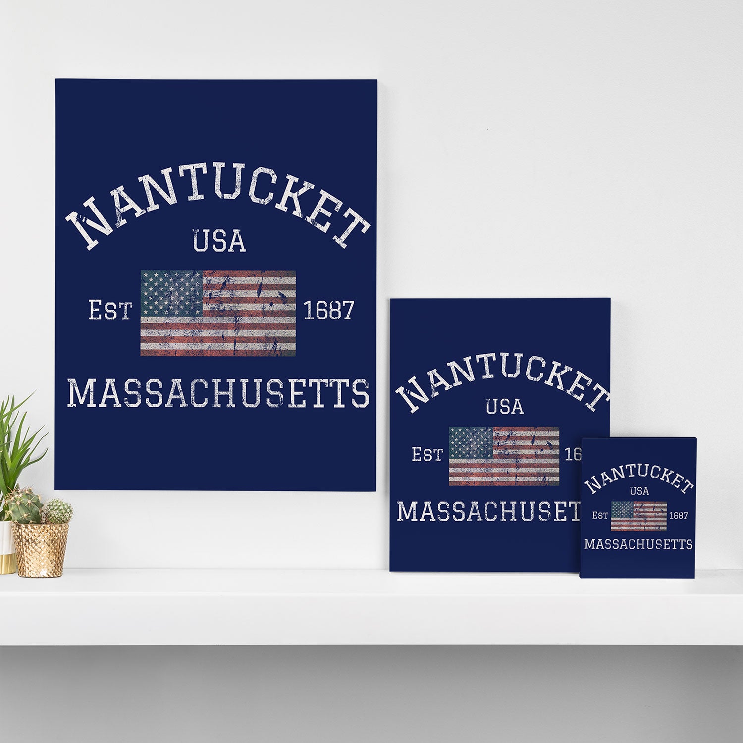 Nantucket Massachusetts Cape Cod American Flag USA Vintage Print Canvas Print Gallery Image 3