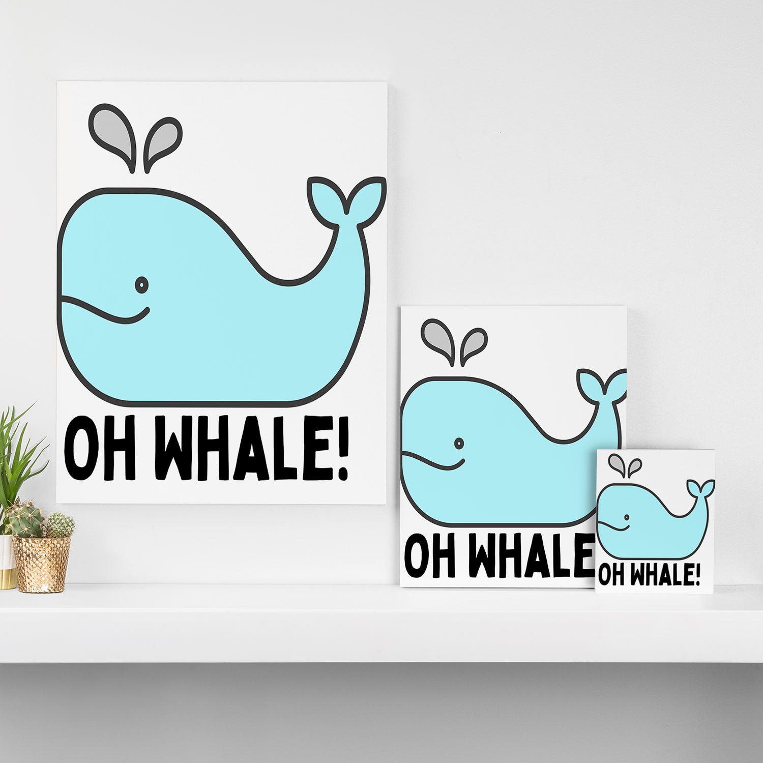 Oh Whale Funny Cute Pun Ocean Animal Cartoon Beach Canvas Print Gallery Image 3