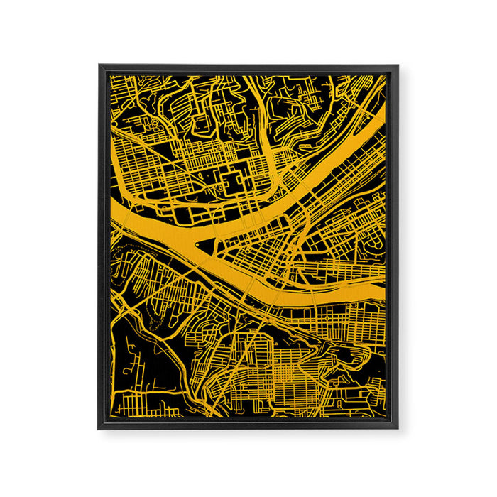 Pittsburgh City Map Pennsylvania 412 Steel City Vintage Maps Print Framed Canvas Print Gallery Image 1