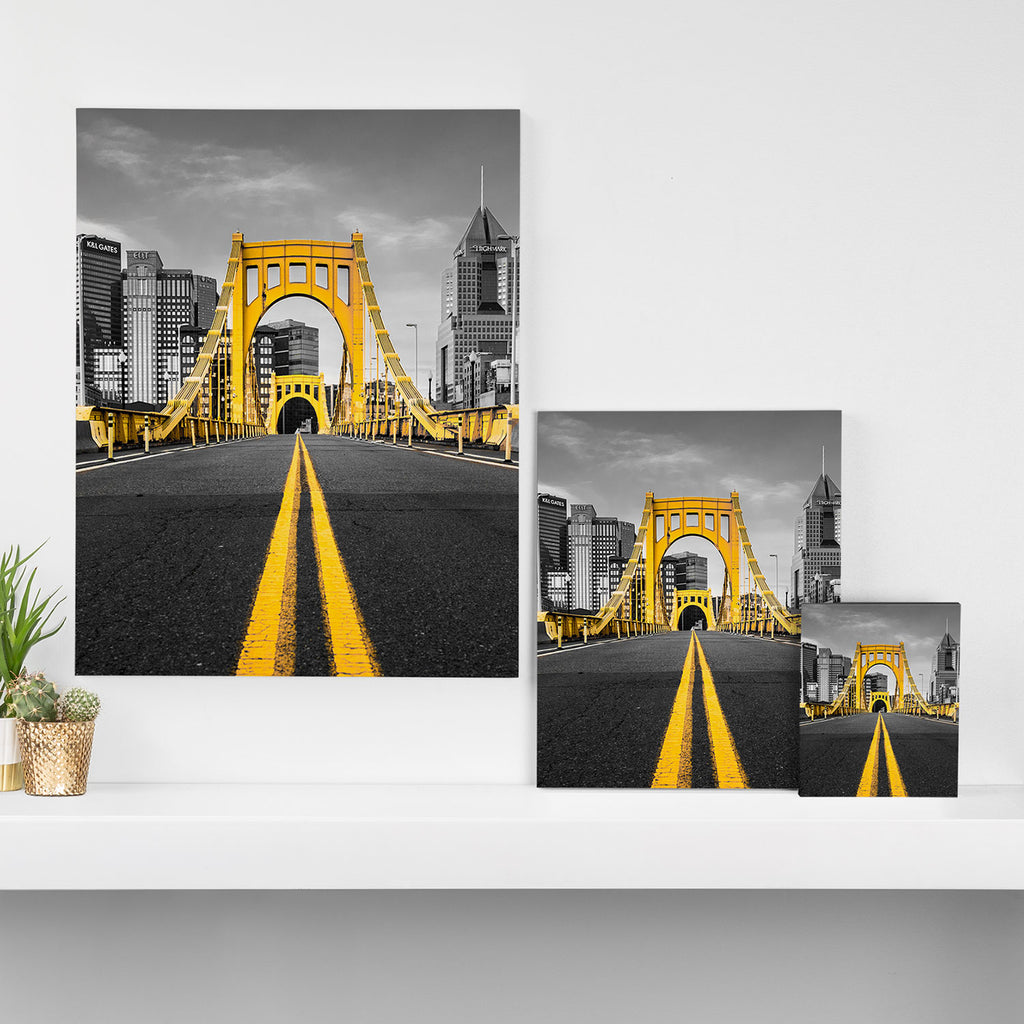 Pittsburgh Pennsylvania Steel City Skyline Bridge Black And White Photography Print Canvas Print Gallery Image 3