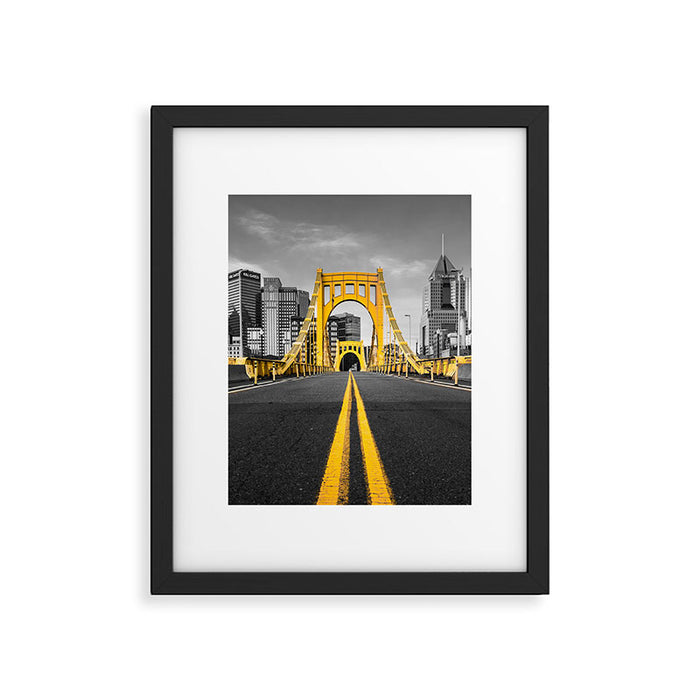 Pittsburgh Pennsylvania Steel City Skyline Bridge Black And White Photography Print Framed Art Print Gallery Image 1