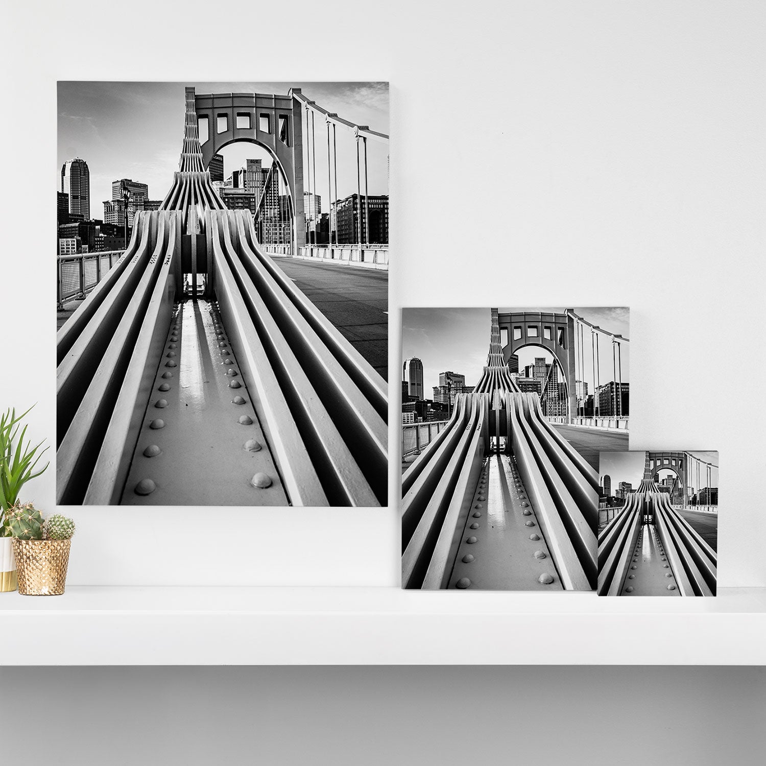 Pittsburgh Pennsylvania Steel City Skyline Bridge Black White Print Canvas Print Gallery Image 3