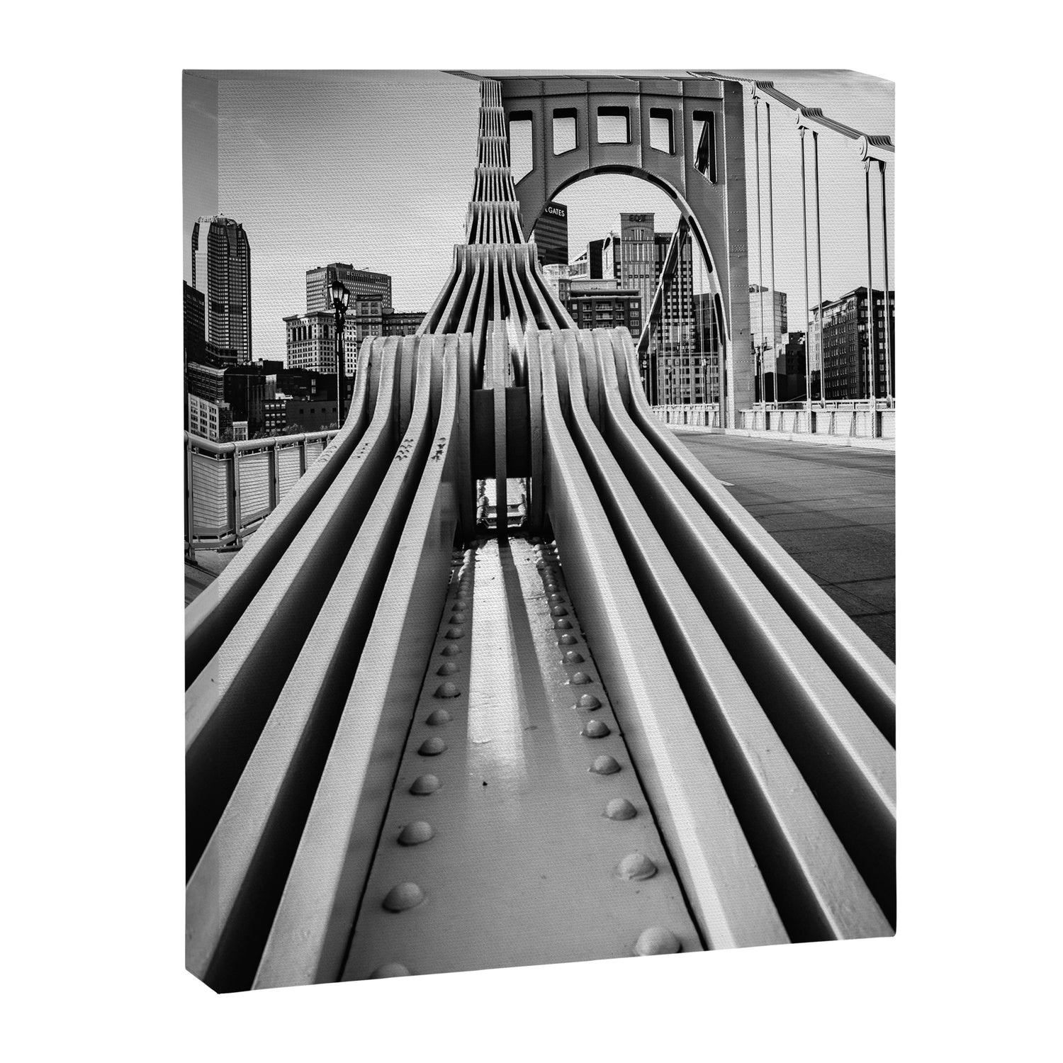 Pittsburgh Pennsylvania Steel City Skyline Bridge Black White Print Canvas Print Gallery Image 3