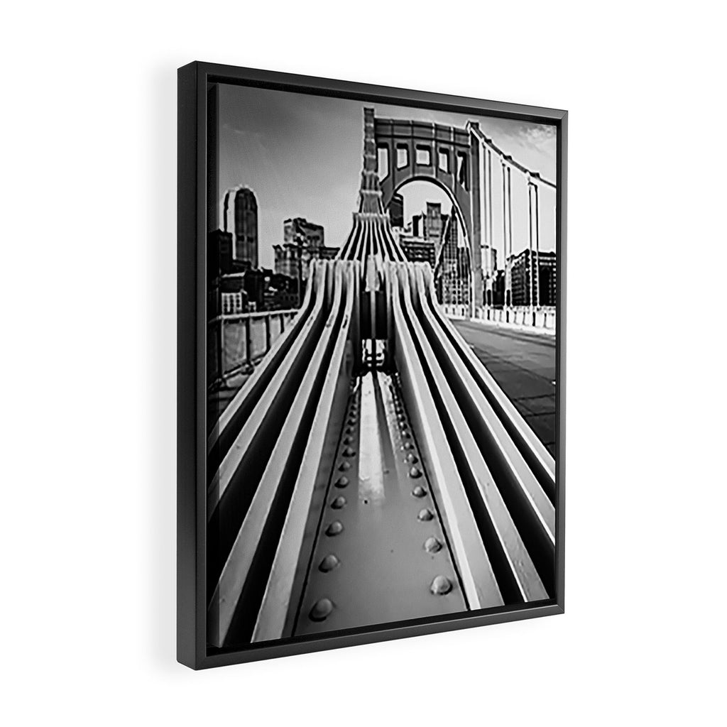 Pittsburgh Pennsylvania Steel City Skyline Bridge Black White Print Framed Canvas Print Gallery Image 2