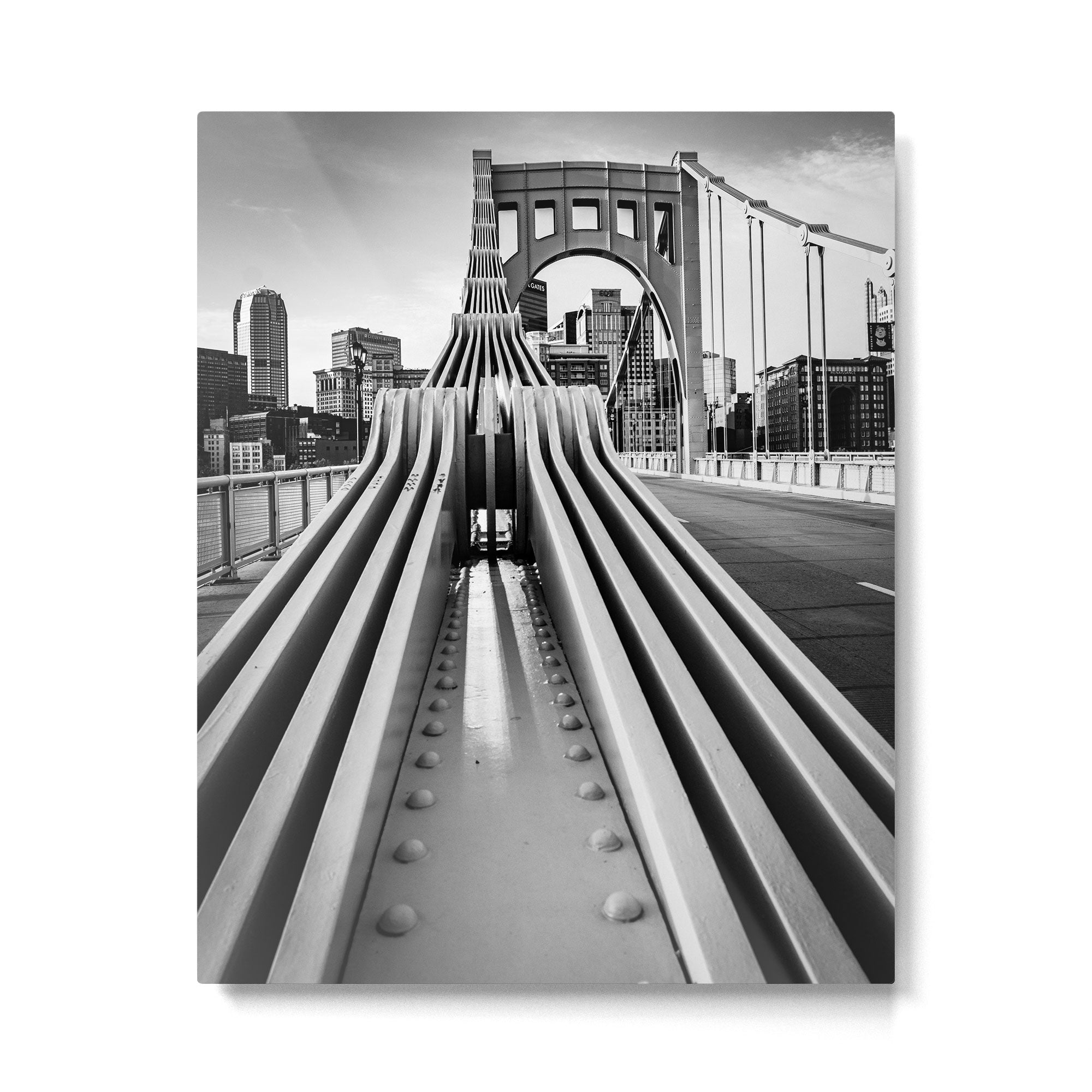 Pittsburgh Pennsylvania Steel City Skyline Bridge Black White Print Metal Print Gallery Image 4