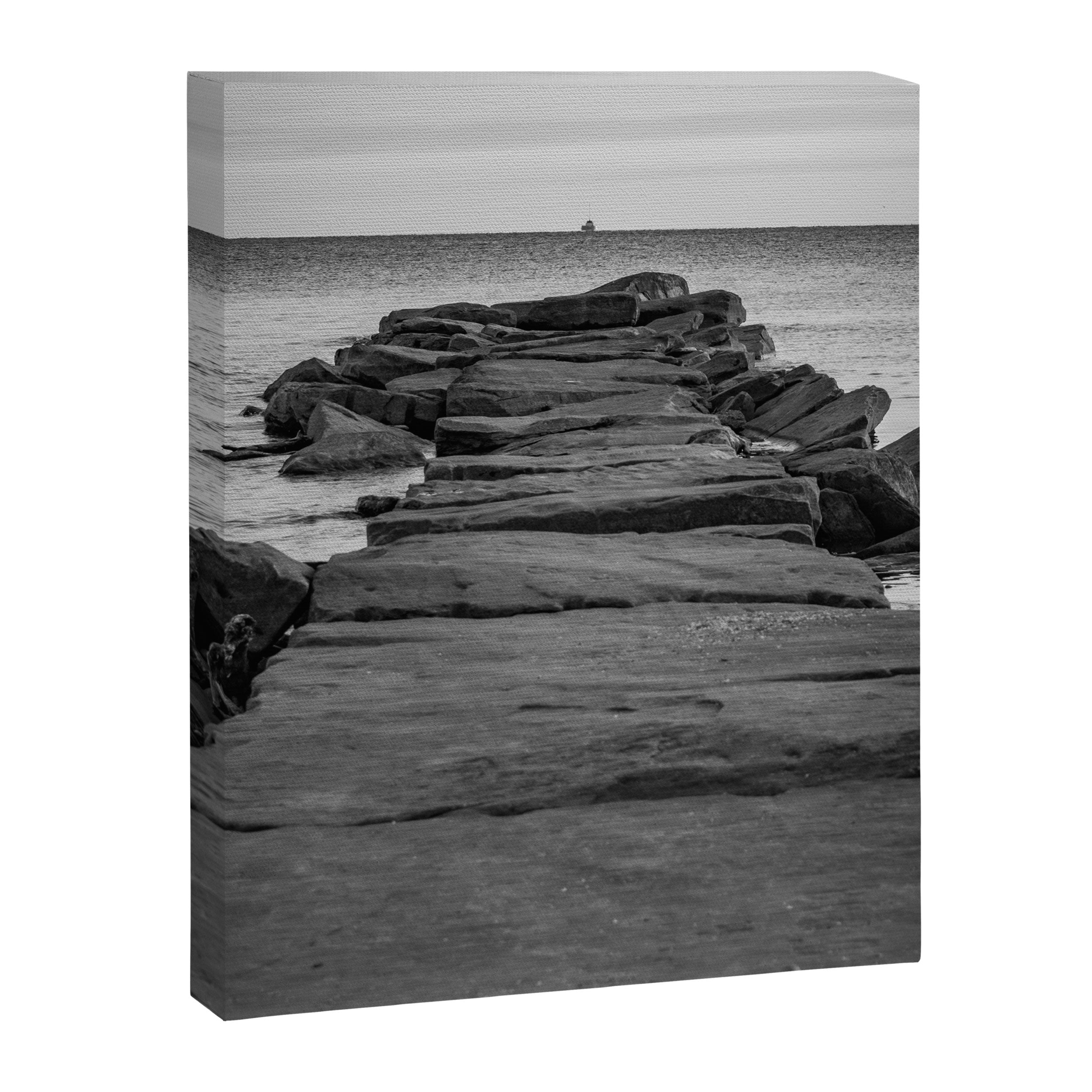 Rocky Pier Lake Erie Cleveland Ohio Black White Coastal Photography Print Canvas Print Gallery Image 3