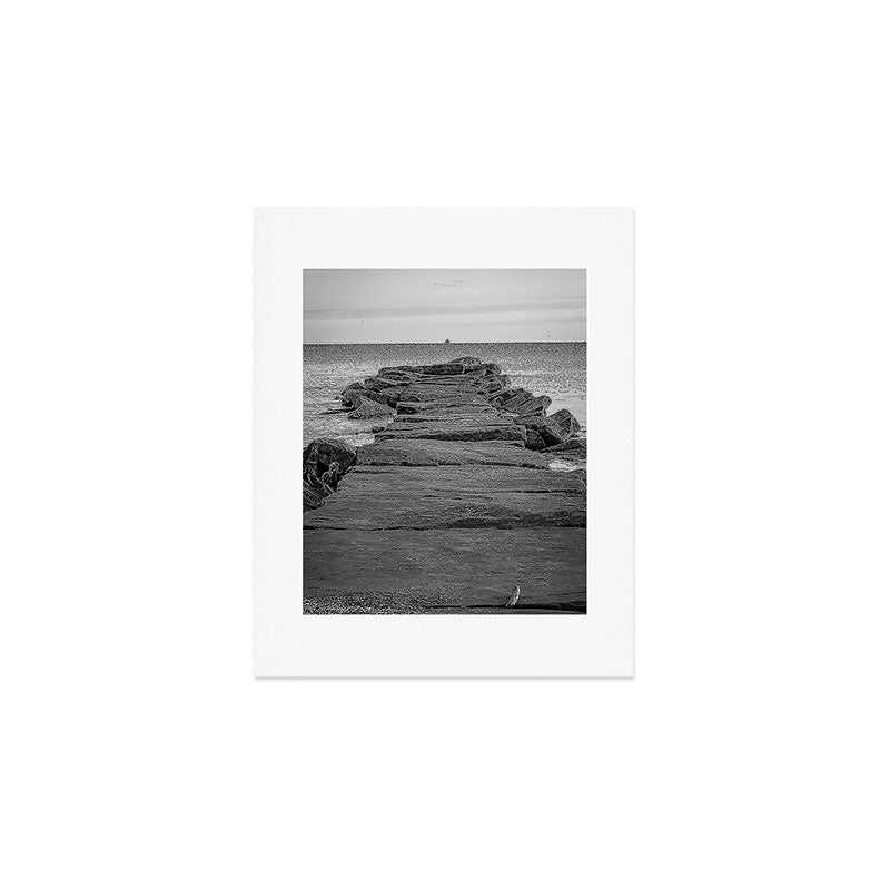 Rocky Pier Lake Erie Cleveland Ohio Black White Coastal Photography Print Art Print Gallery Image 1