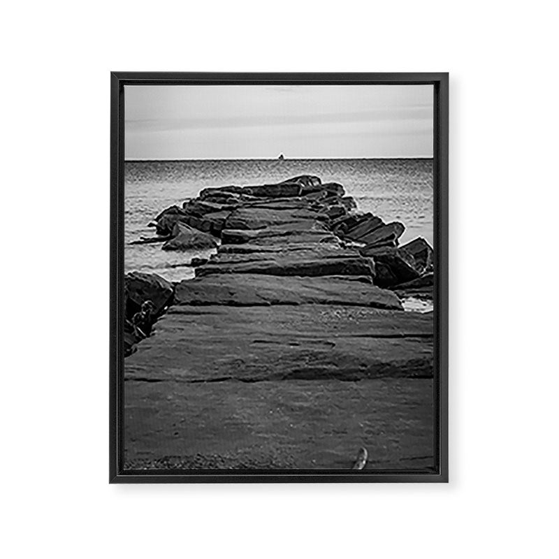 Rocky Pier Lake Erie Cleveland Ohio Black White Coastal Photography Print Framed Canvas Print Gallery Image 3