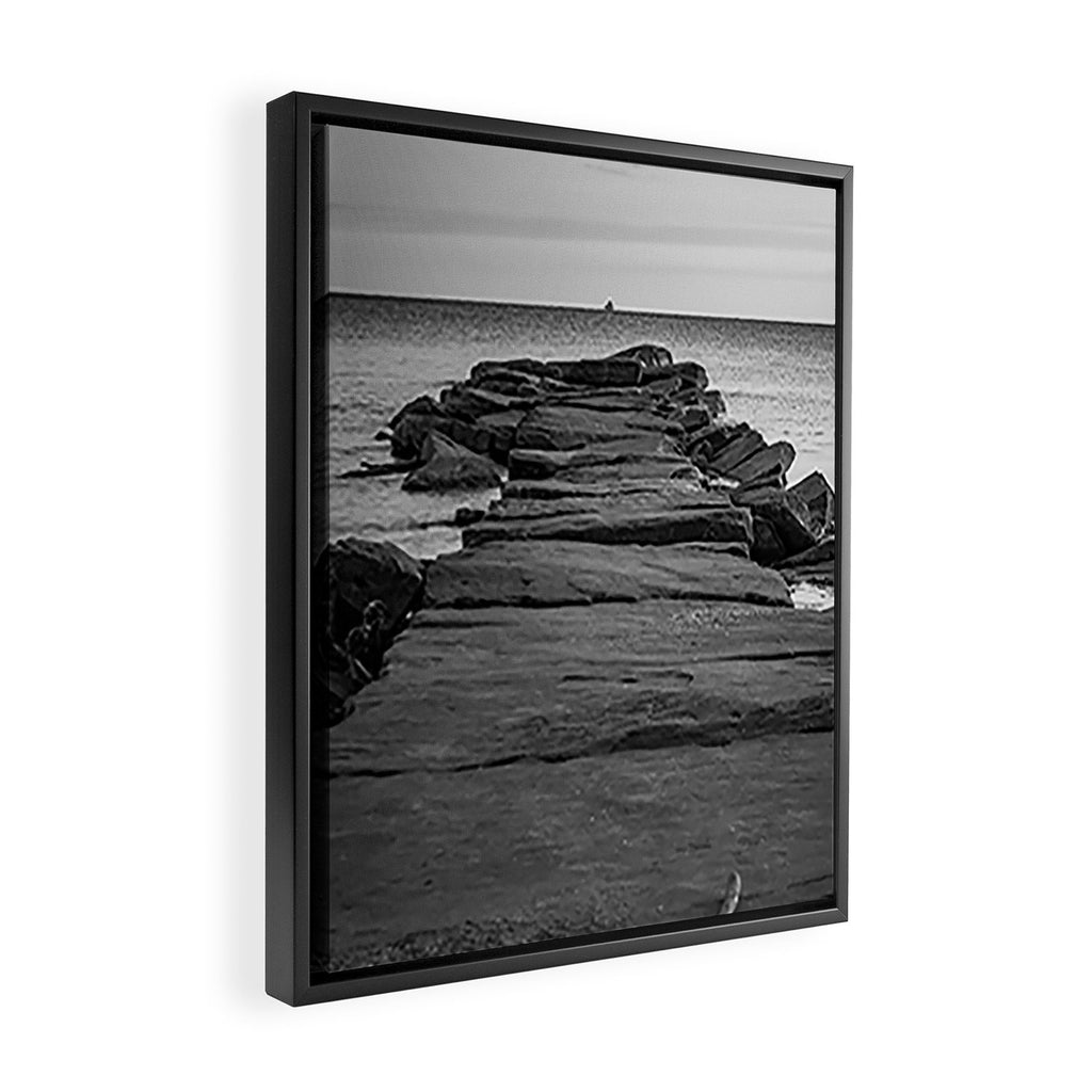 Rocky Pier Lake Erie Cleveland Ohio Black White Coastal Photography Print Framed Canvas Print Gallery Image 2