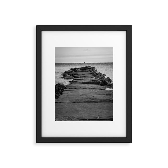 Rocky Pier Lake Erie Cleveland Ohio Black White Coastal Photography Print Framed Art Print Gallery Image 1