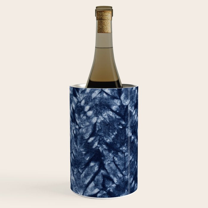 Indigo Blue Shibori Tie Dye, Boho Art Wine Chiller Gallery Image 1