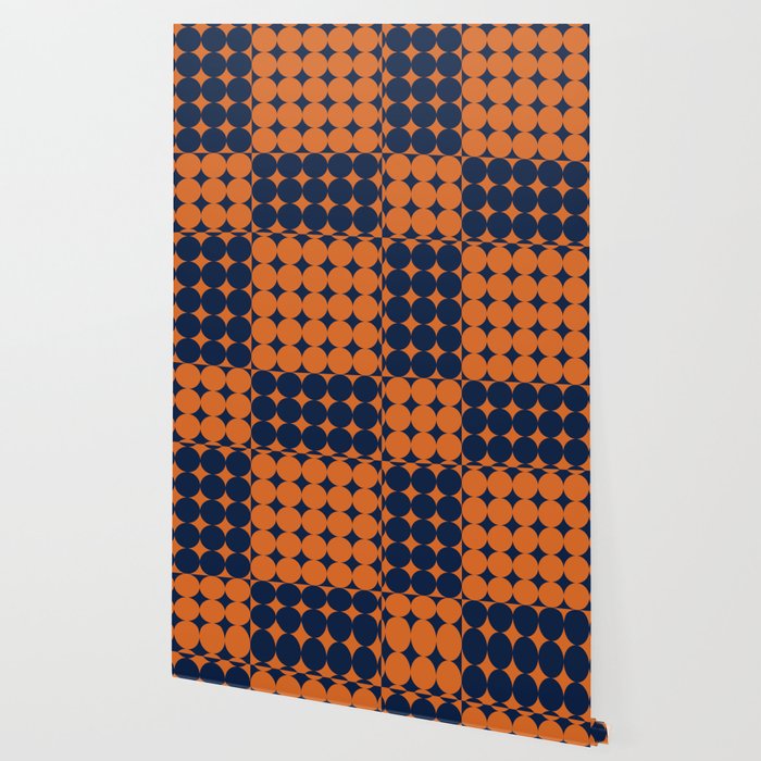 Abstraction Shapes 30 in vintage Orange and Navy Blue Wallpaper Gallery Image 2