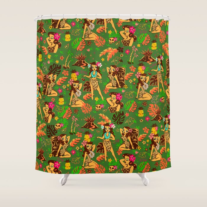 Tiki Temptress on Green Shower Curtain Gallery Image 1