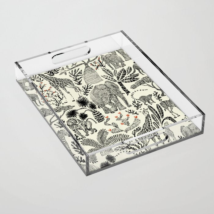 Wildlife Safari black ´n white Acrylic Tray Gallery Image 1