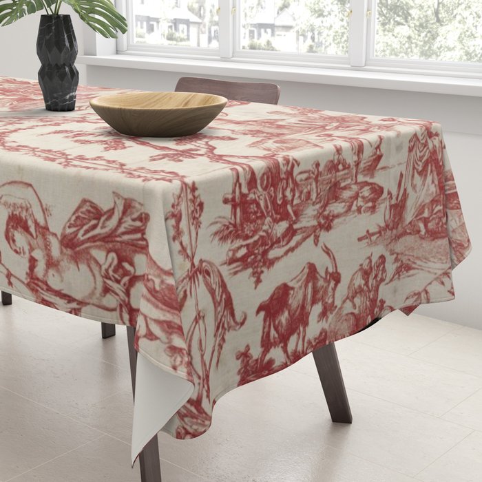 Antique 1900 Neoclassical Romantic Pastoral Toile de Jouy Tablecloth Gallery Image 3