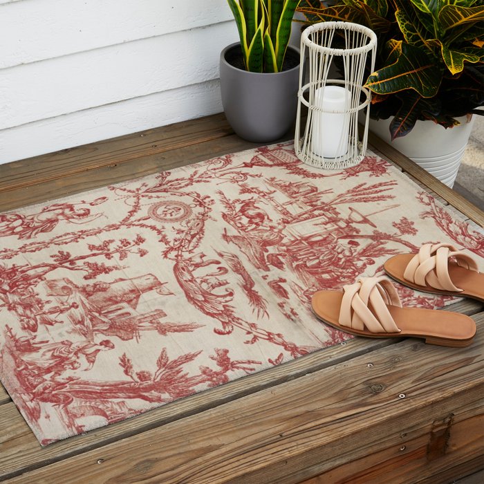Antique 1900 Neoclassical Romantic Pastoral Toile de Jouy Outdoor Rug Gallery Image 2