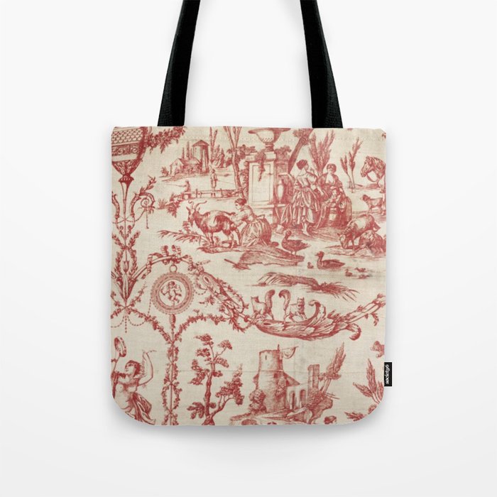 Antique 1900 Neoclassical Romantic Pastoral Toile de Jouy Tote Bag Gallery Image 1