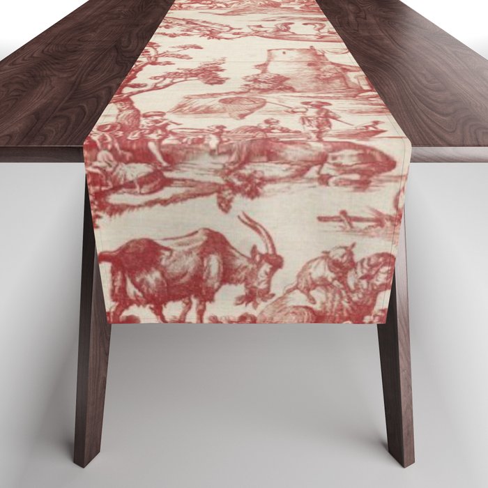 Antique 1900 Neoclassical Romantic Pastoral Toile de Jouy Table Runner Gallery Image 1