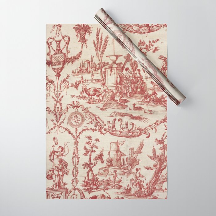 Antique 1900 Neoclassical Romantic Pastoral Toile de Jouy Wrapping Paper Gallery Image 1