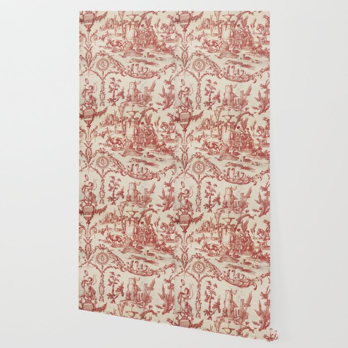 Antique 1900 Neoclassical Romantic Pastoral Toile de Jouy Wallpaper Gallery Image 2