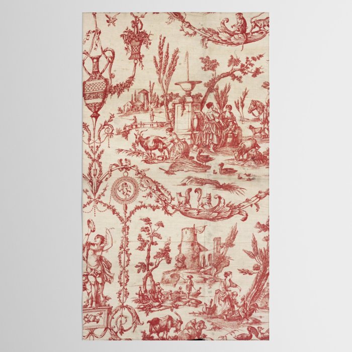 Antique 1900 Neoclassical Romantic Pastoral Toile de Jouy Tablecloth Gallery Image 2